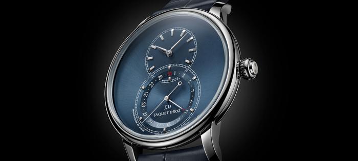 雅克德羅（JAQUET DROZ）日期顯示大秒針 （ GRANDE SECONDE QUANTIèME ） 訴說藍色靜謐時光