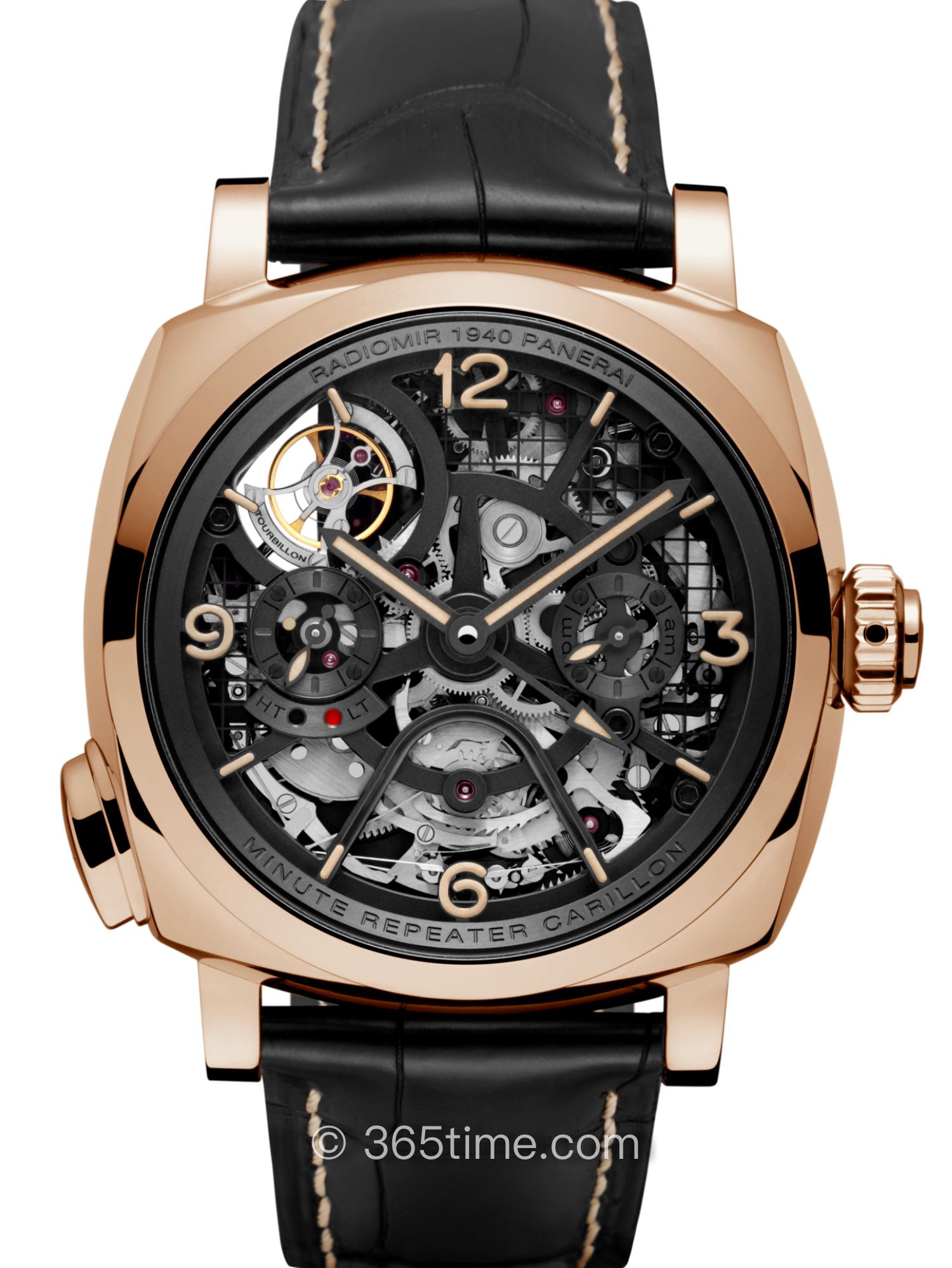 沛納海RADIOMIR 1940 MINUTE REPEATER CARILLON TOURBILLON GMT鐘樂三問報時陀飛輪兩地時間紅金PAM00600