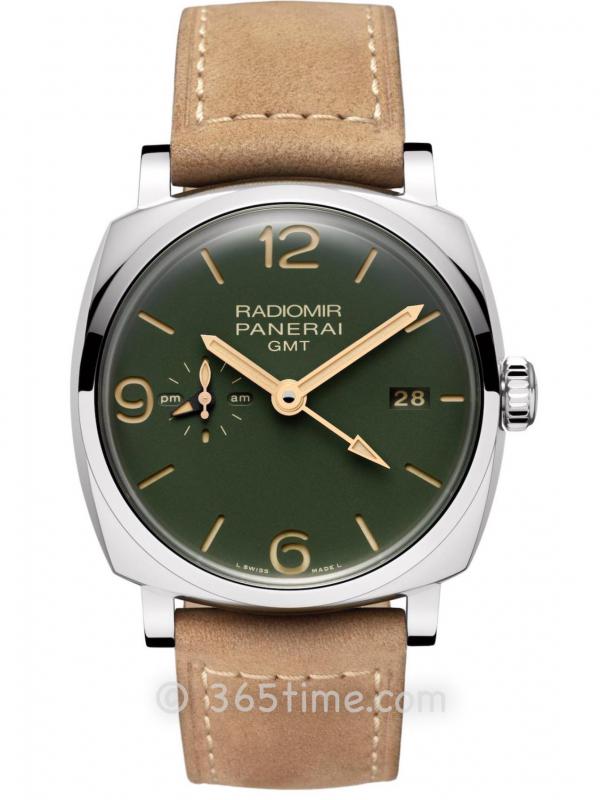 Panerai沛納海Radiomir系列軍綠色表盤GMT兩地時間腕表PAM00998