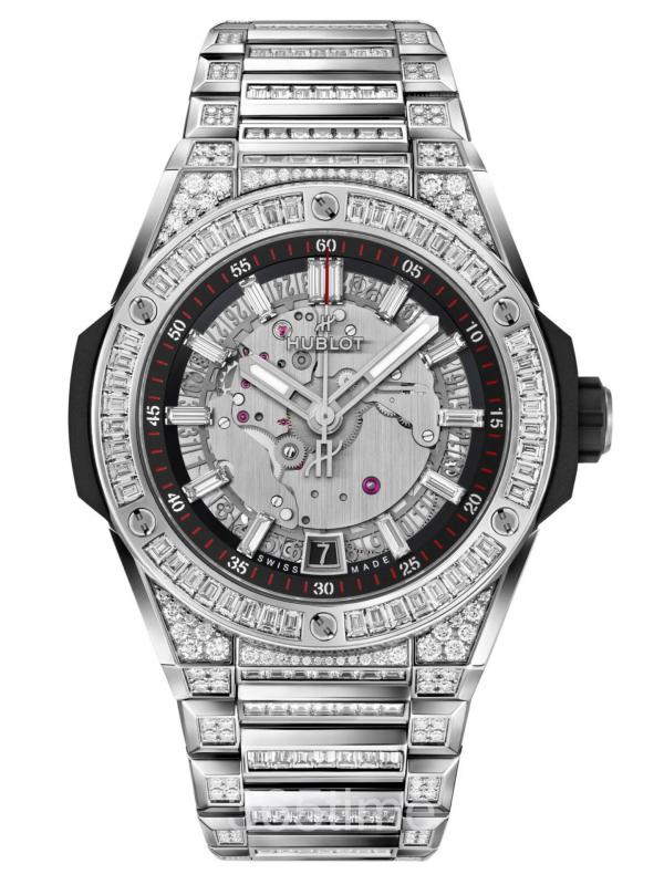 HUBLOT宇舶BIG BANG一體式TIME ONLY鈦金屬鋪鑲鉆石表456.NX.0170.NX.3704