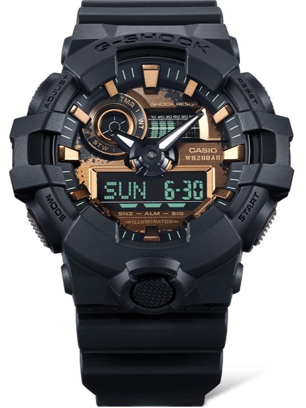 卡西歐G-SHOCK錆色系列液晶指針雙顯腕表GA-700RC-1A