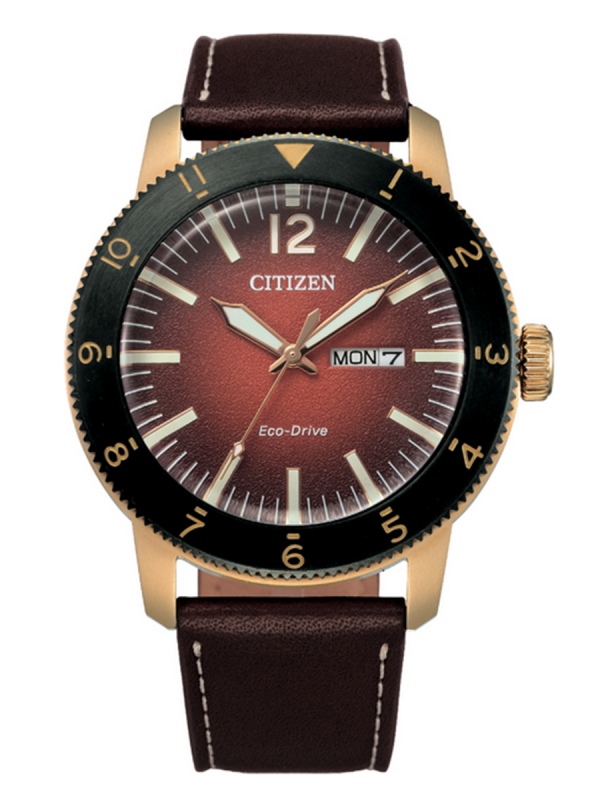 Citizen西鐵城Eco-Drive精鋼黑金色紅盤款光動能AW0079-13XB