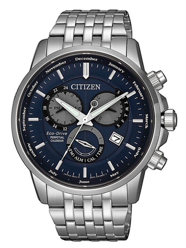 Citizen西鐵城Eco-Drive精鋼藍盤款光動能萬年歷計時碼表BL8150-86L