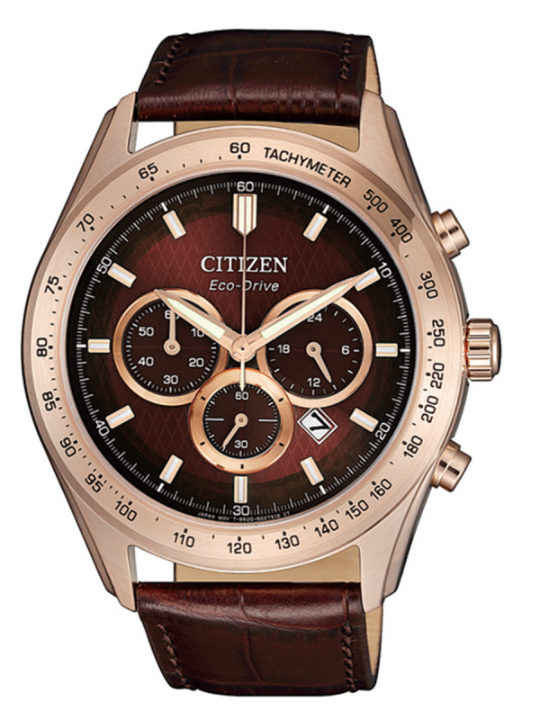  Citizen西鐵城Eco-Drive粉金色皮帶款光動能計時碼表CA4452-17X