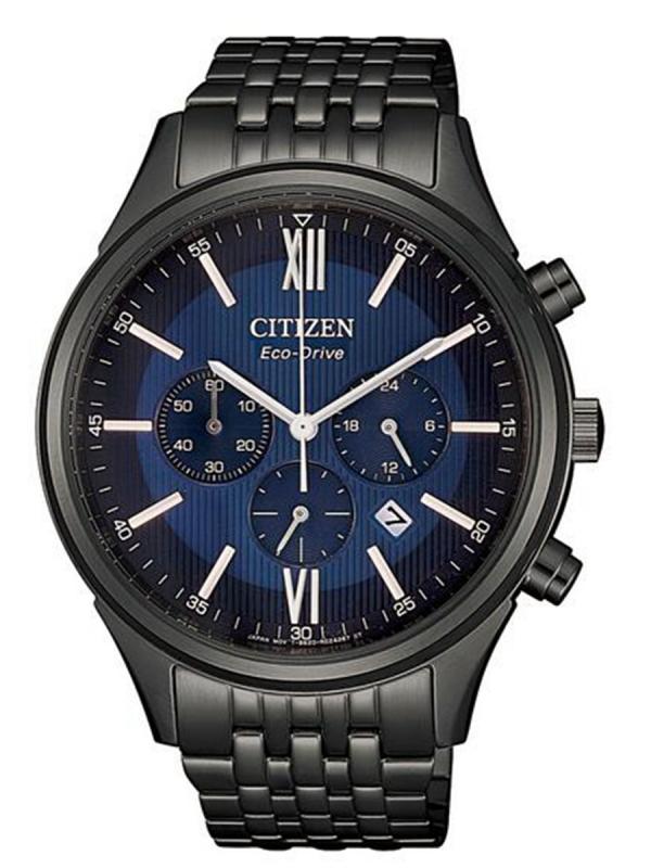 Citizen西鐵城Eco-Drive鍍黑精鋼藍盤光動能計時碼表CA4415-81L