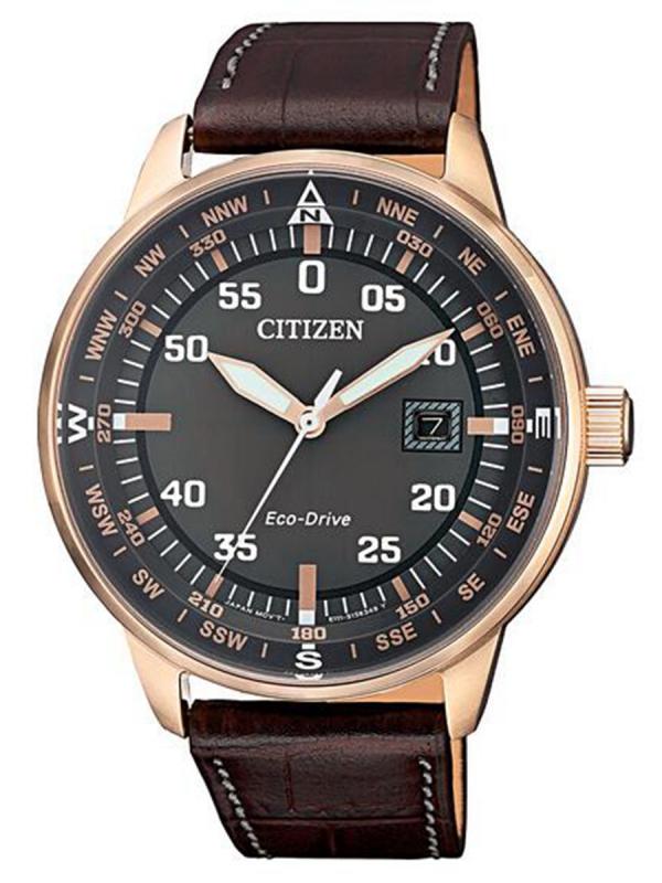 Citizen西鐵城Eco-Drive鍍金精鋼黑盤皮帶款光動能飛行BM7390-14E