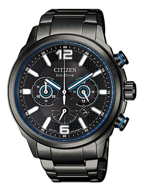 Citizen西鐵城Eco-Drive系列鍍黑精鋼黑盤光動能計時碼表CA4385-80E