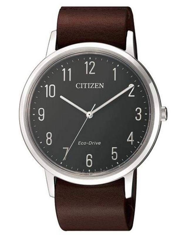 Citizen西鐵城Eco-Drive系列精鋼黑盤深棕皮帶款光動能大三針腕表BJ6501-01E