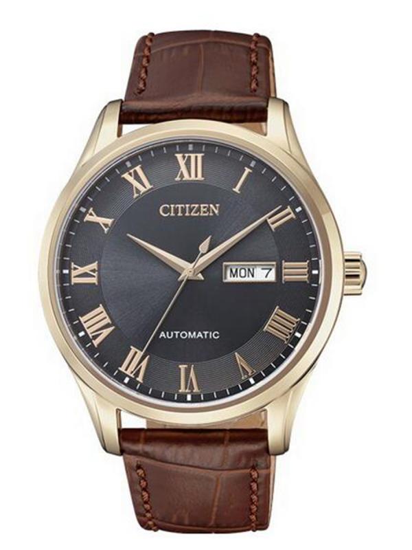  Citizen西鐵城機(jī)械鍍金黑盤(pán)金針皮帶款大三針NH8363-14HB