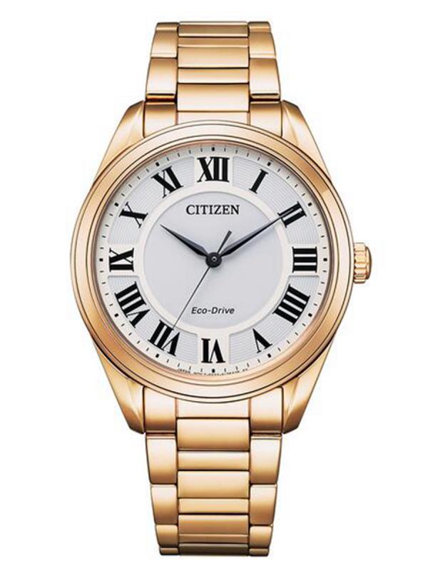 Citizen西鐵城Eco-Drive鍍金銀盤黑針光動能女表EM0973-55A