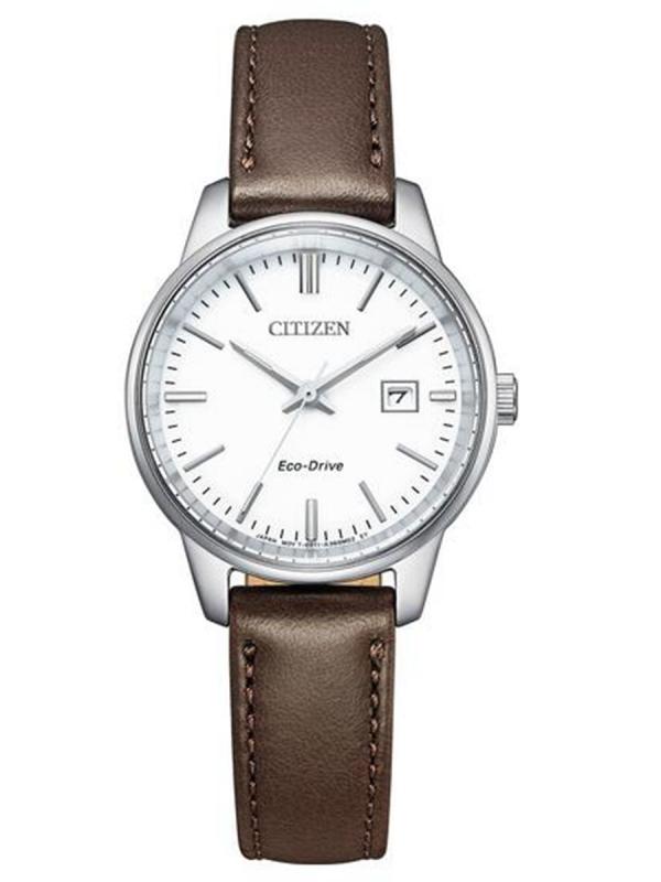 Citizen西鐵城Eco-Drive精鋼白盤銀針皮帶款光動能女表EW2660-22A