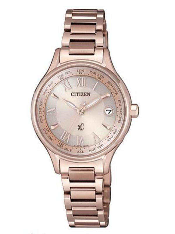 Citizen西鐵城xC鍍金舒博?鈦金盤光動(dòng)能萬(wàn)年歷女表EC1164-53Y